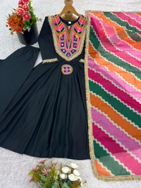 Real Modelling Shoot Designer Gown With Bottom and Duppata Set - M, Black