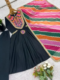 Real Modelling Shoot Designer Gown With Bottom and Duppata Set - M, Black