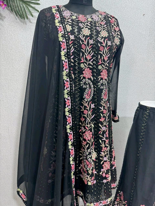 Partywear Heavy Embroidery Work Palazzo Suit - Free Size 42 margin Upto 44in