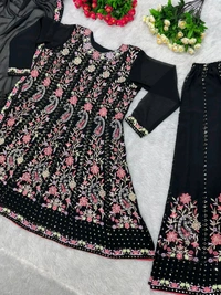 Partywear Heavy Embroidery Work Palazzo Suit - Free Size 42 margin Upto 44in