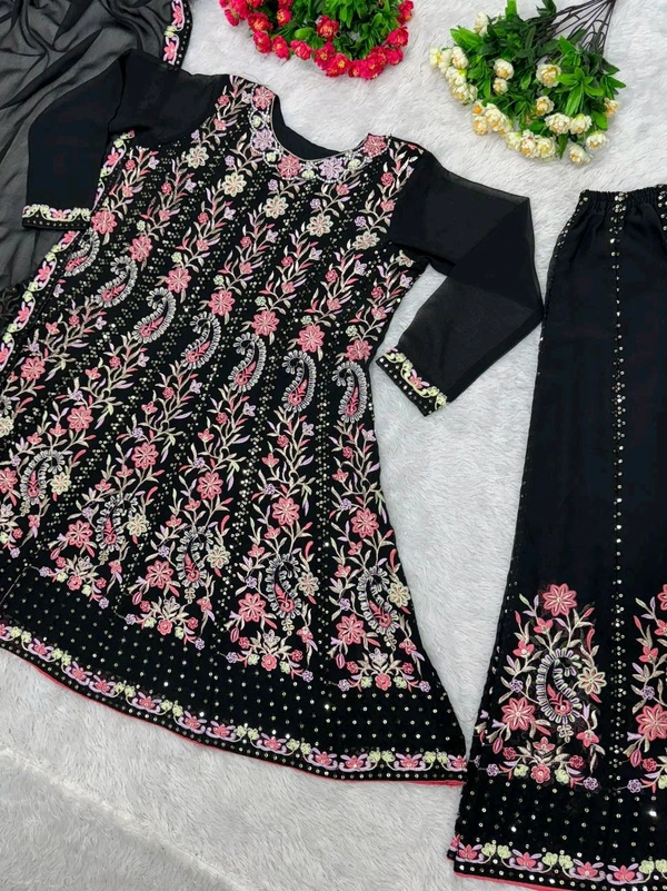 Partywear Heavy Embroidery Work Palazzo Suit - Free Size 42 margin Upto 44in