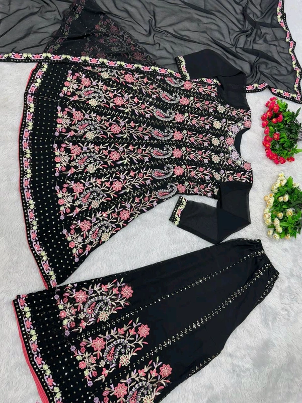 Partywear Heavy Embroidery Work Palazzo Suit - Free Size 42 margin Upto 44in