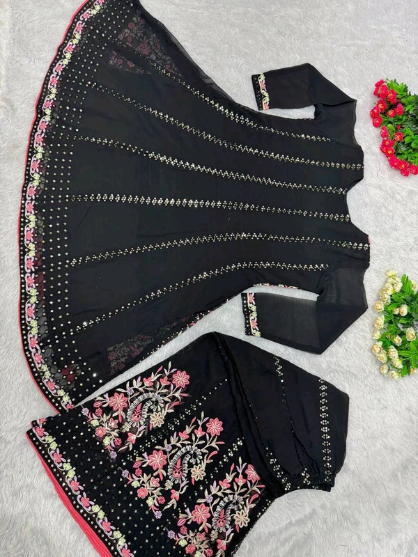 Partywear Heavy Embroidery Work Palazzo Suit - Free Size 42 margin Upto 44in
