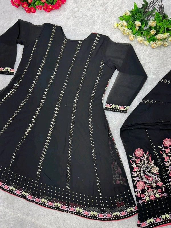 Partywear Heavy Embroidery Work Palazzo Suit - Free Size 42 margin Upto 44in