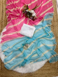 Designer Leheriya Saree With handwork and Mirror Work and Satin Blouse - Design 2