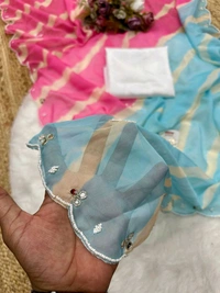 Designer Leheriya Saree With handwork and Mirror Work and Satin Blouse - Design 2
