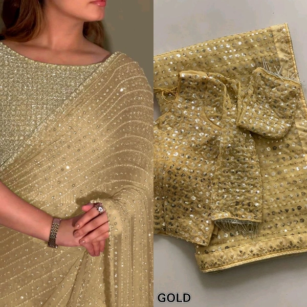 Bollywood Style Sequin Saree With Blouse Piece - Picasso
