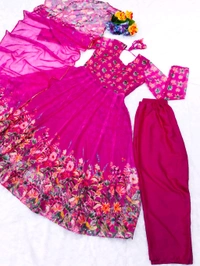 Heavy Tebby Silk Floral Design Anarkali Suit - M