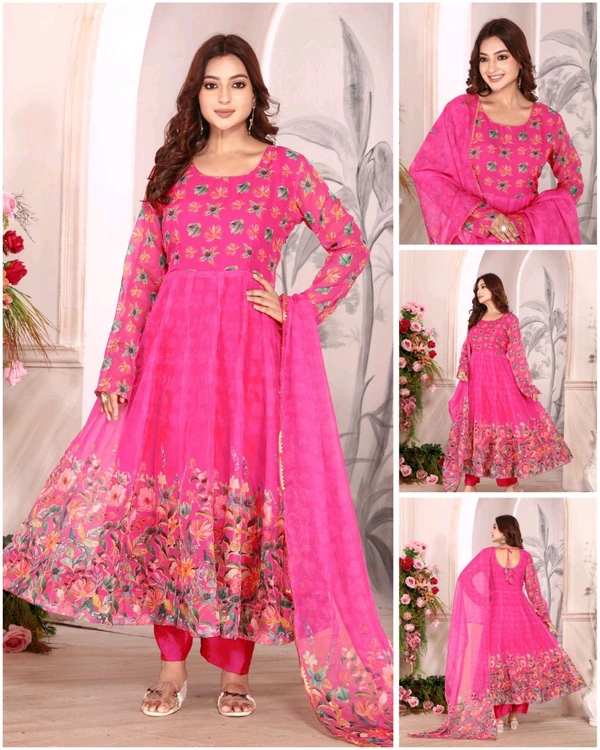 Heavy Tebby Silk Floral Design Anarkali Suit - L