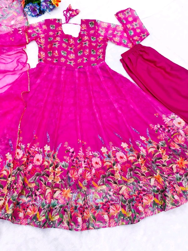 Heavy Tebby Silk Floral Design Anarkali Suit - L
