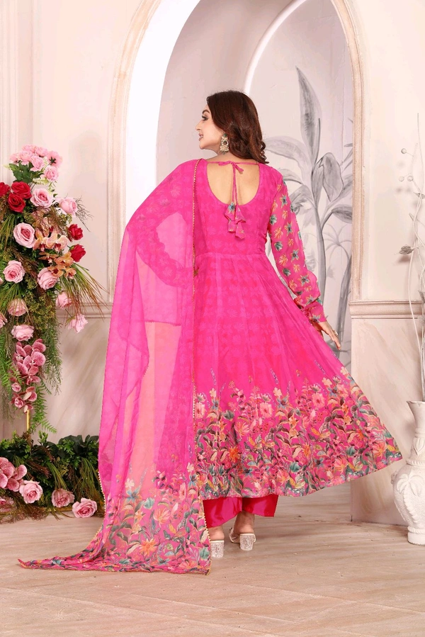 Heavy Tebby Silk Floral Design Anarkali Suit - XL