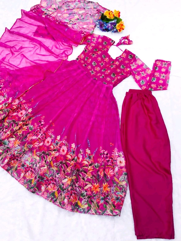 Heavy Tebby Silk Floral Design Anarkali Suit - XL