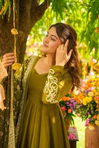 Chiffon Embroidery Anarkali Gown with Bottom and Dupatta Set - XL
