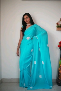 Beautiful Rama Color Ready To Wear Saree With Blouse Piece