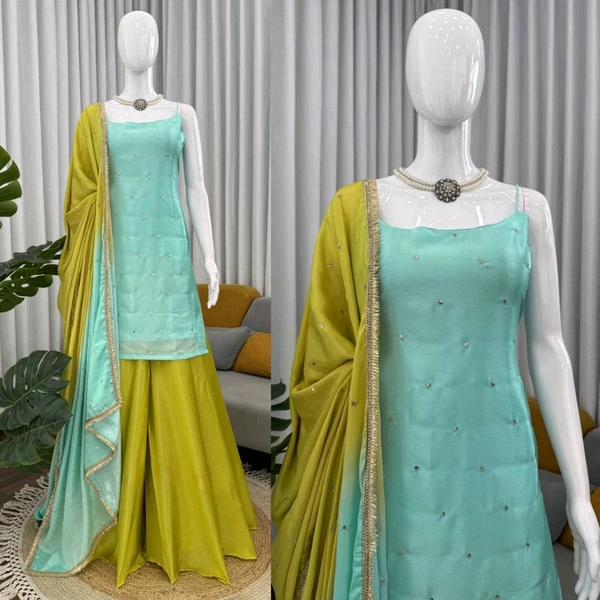 Pastel Color Plazzo Suit For Mehendi Function - M