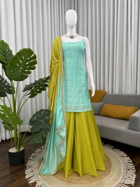 Pastel Color Plazzo Suit For Mehendi Function - M