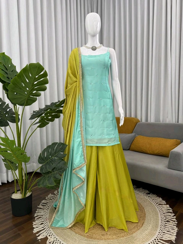 Pastel Color Plazzo Suit For Mehendi Function - M