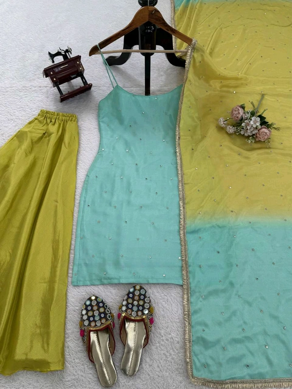 Pastel Color Plazzo Suit For Mehendi Function - M
