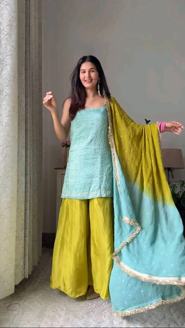 Pastel Color Plazzo Suit For Mehendi Function - XXL With 3XL Margin