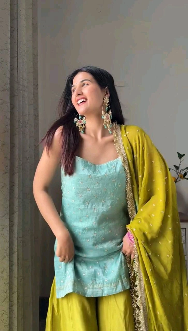 Pastel Color Plazzo Suit For Mehendi Function - XXL With 3XL Margin