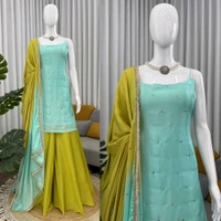 Pastel Color Plazzo Suit For Mehendi Function - XXL With 3XL Margin