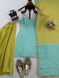 Pastel Color Plazzo Suit For Mehendi Function - XXL With 3XL Margin