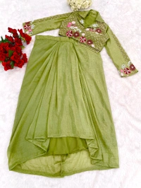 Readymade Festive Wear Dhoti Blouse Set - Green