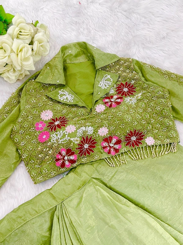 Readymade Festive Wear Dhoti Blouse Set - Green
