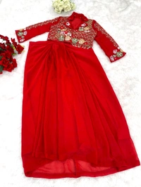 Readymade Festive Wear Dhoti Blouse Set - Red