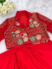 Readymade Festive Wear Dhoti Blouse Set - Red