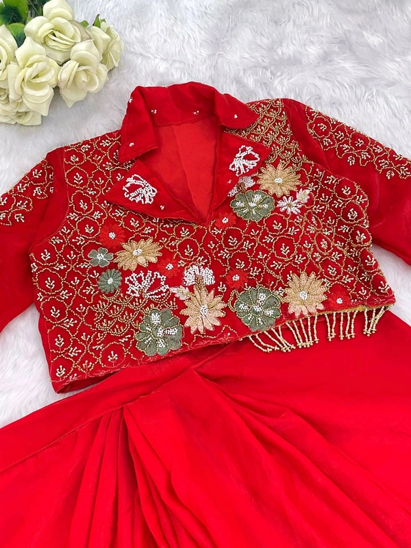 Readymade Festive Wear Dhoti Blouse Set - Red