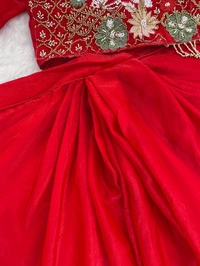 Readymade Festive Wear Dhoti Blouse Set - Red