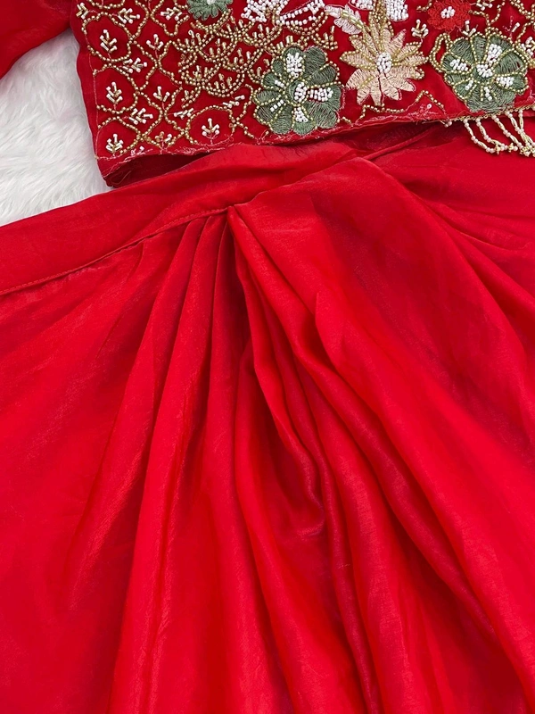 Readymade Festive Wear Dhoti Blouse Set - Red
