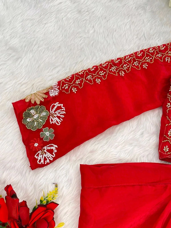 Readymade Festive Wear Dhoti Blouse Set - Red