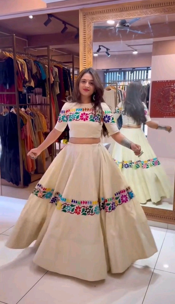 Pure Kora Cotton Navratri Lehenga Readymade - Free Size Upto XL Margin UptoXXL