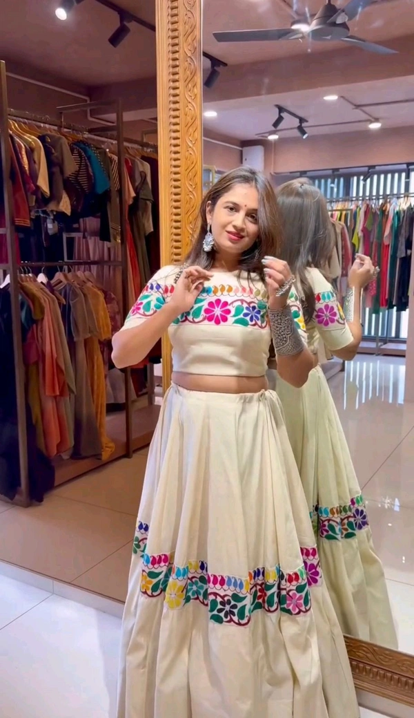 Pure Kora Cotton Navratri Lehenga Readymade - Free Size Upto XL Margin UptoXXL