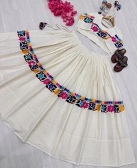 Pure Kora Cotton Navratri Lehenga Readymade - Free Size Upto XL Margin UptoXXL