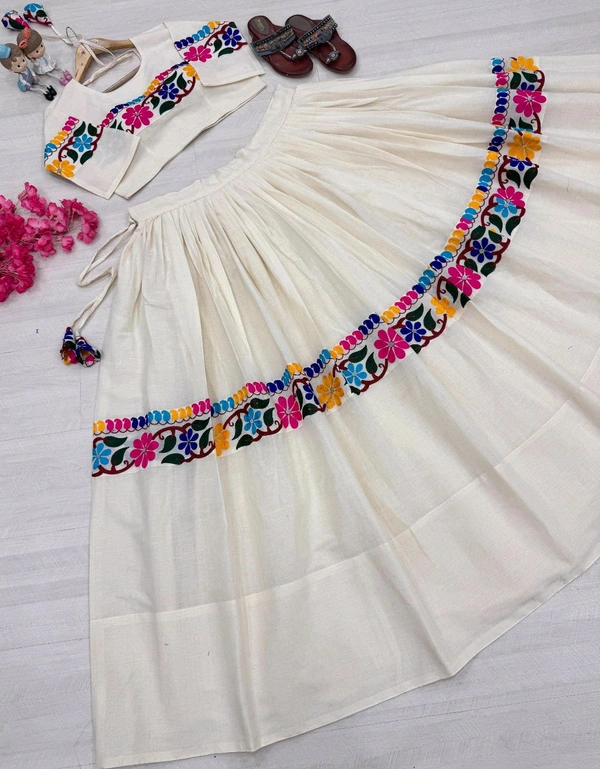 Pure Kora Cotton Navratri Lehenga Readymade - Free Size Upto XL Margin UptoXXL