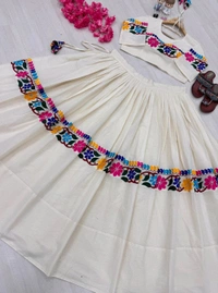 Pure Kora Cotton Navratri Lehenga Readymade - Free Size Upto XL Margin UptoXXL