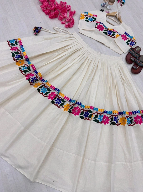 Pure Kora Cotton Navratri Lehenga Readymade - Free Size Upto XL Margin UptoXXL
