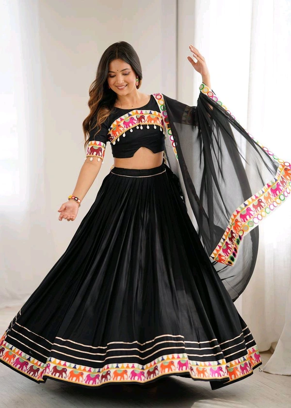Navratri Special Real Modelling Mirror Work Lehenga - Free Size Upto 44inch