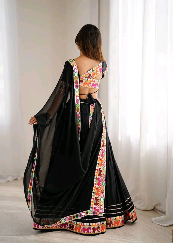 Navratri Special Real Modelling Mirror Work Lehenga - Free Size Upto 44inch