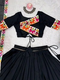 Navratri Special Real Modelling Mirror Work Lehenga - Free Size Upto 44inch