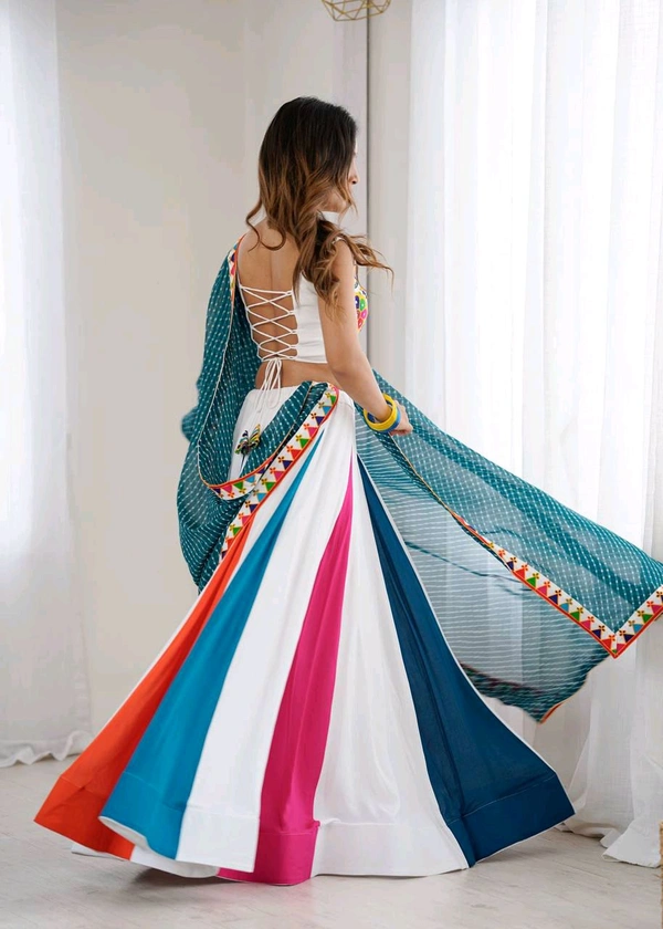 Navratri Special Gamthi Work Lehenga Fully Stiched - Free Size Upto 44in