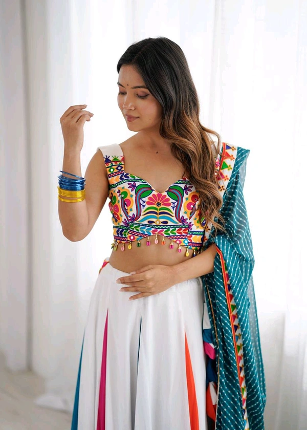 Navratri Special Gamthi Work Lehenga Fully Stiched - Free Size Upto 44in