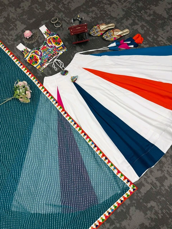 Navratri Special Gamthi Work Lehenga Fully Stiched - Free Size Upto 44in