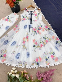 Mirror Work And Pom Pom Anarkali Suit - M