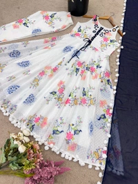 Mirror Work And Pom Pom Anarkali Suit - M