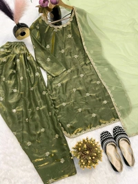 Heavy Crush Silk Farsi Salwar Suit With Full Sleeve - M, Green
