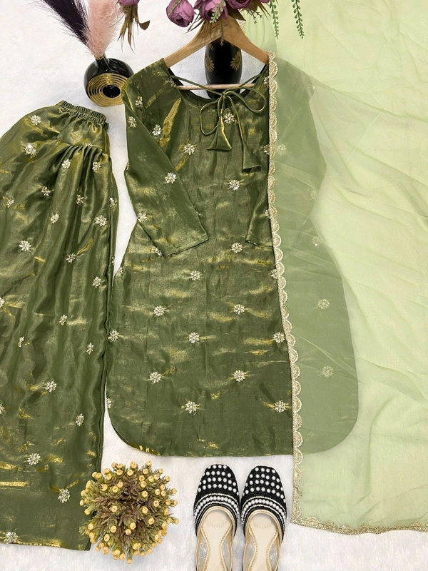 Heavy Crush Silk Farsi Salwar Suit With Full Sleeve - XL, Green
